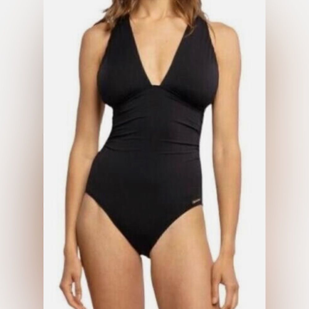 NWT Michael Kors Convertible Ruched One-piece Swimsuit - black size 14